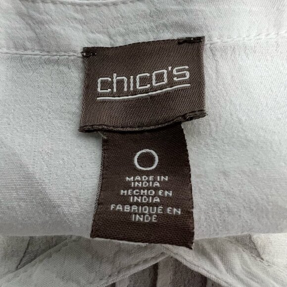 Chicos Women Button-up Blouse White 3/4 Sleeve V Neck Pin Tucks Crochet Lace S/0 - Picture 10 of 11